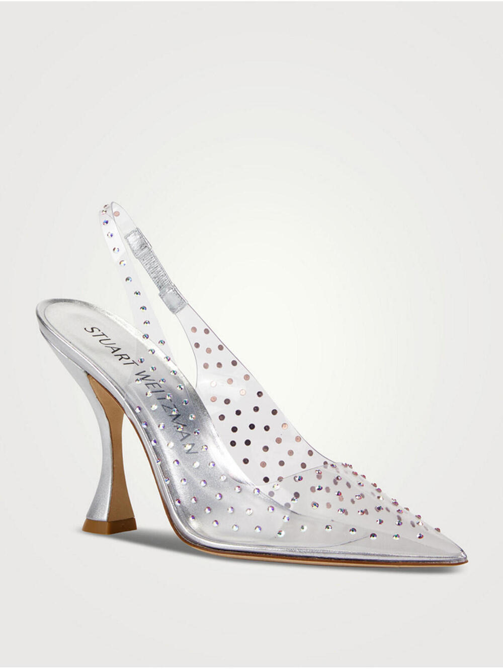 Stuart Weitzman Silver Slingback Heels with Studded Detail